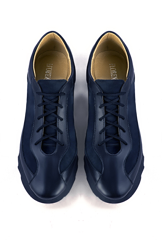 Navy blue women's elegant sneakers. Round toe. Low rubber soles. Top view - Florence KOOIJMAN